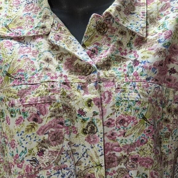 Christopher & Banks Top Women's Sm Floral Shacket Linen Cotton Maximalist Whimsy - Picture 2 of 12